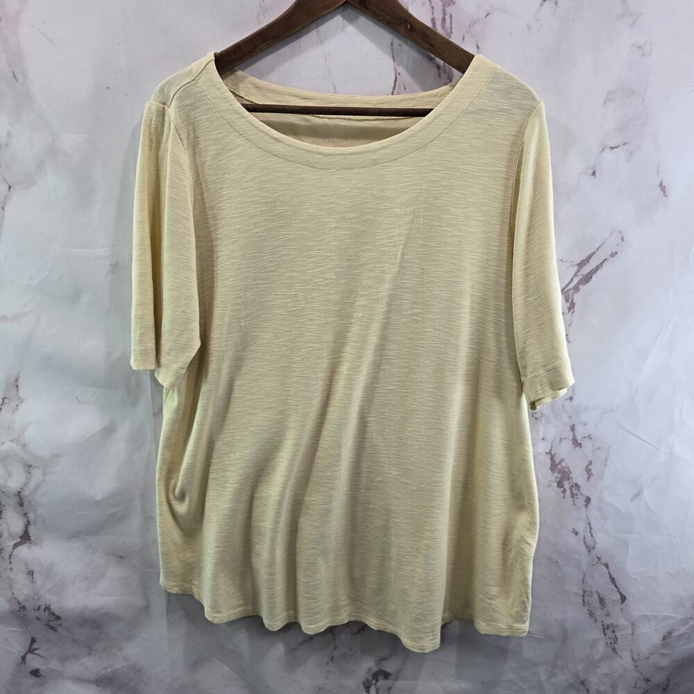 J Jill Shirt Womens XL Yellow Pima Slub Elbow Sleeve Tee T Banana